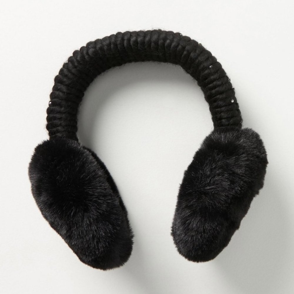 NWT Anthropologie Chunky Knit Rhinestone Embellished Faux Fur Earmuffs